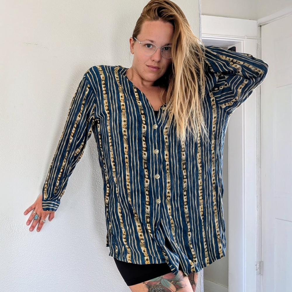 Striped Blue and Gold Women's Top